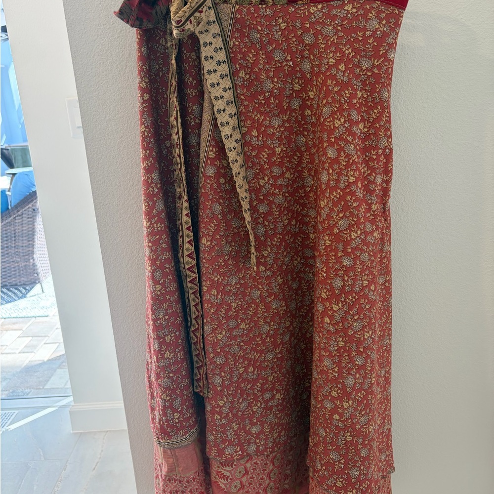 Floral Red Women's Wrap Skirt - flexible size
